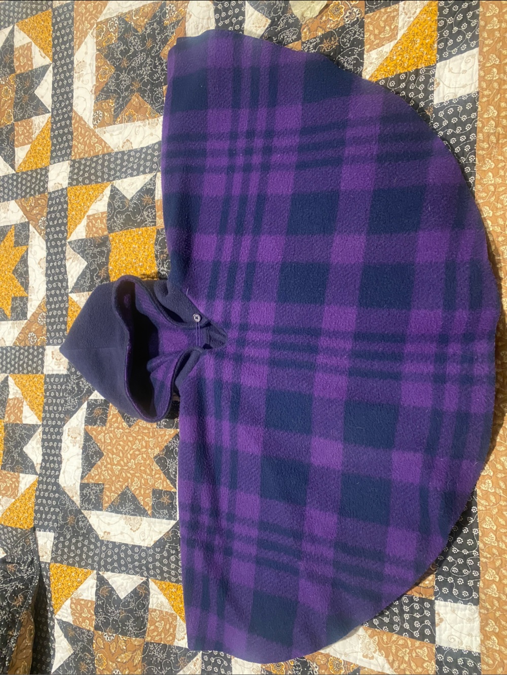 Girls Purple Plaid poncho with Hood